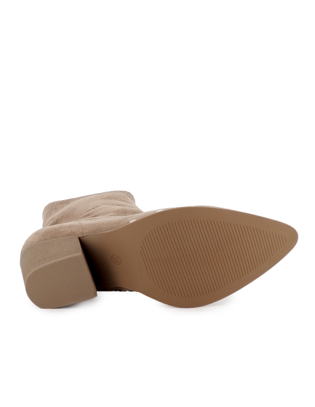 Botin antelina elastica tachas cremallera tacon medio mujer taupe