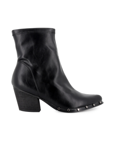 Botin licra elastica tachas cremallera tacon medio mujer negro