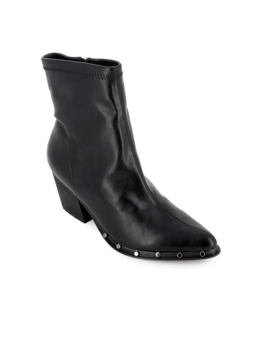 Botin licra elastica tachas cremallera tacon medio mujer negro