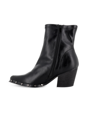 Botin licra elastica tachas cremallera tacon medio mujer negro