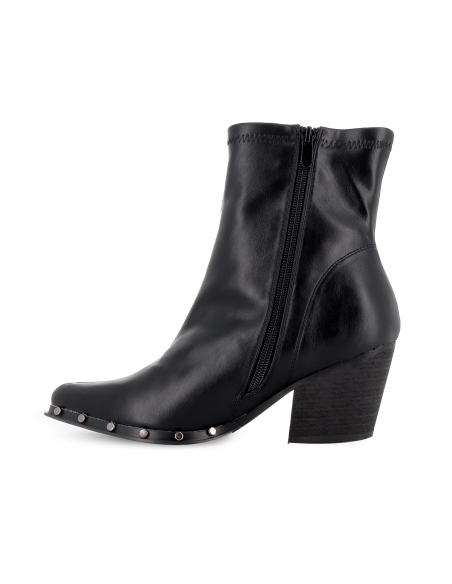 Botin licra elastica tachas cremallera tacon medio mujer negro
