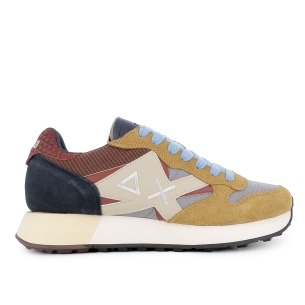 Deportivas running combi serraje, pana y textil hombre rojo