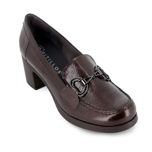 Mocasin piel charol tacon medio hebilla metal mujer marron 2