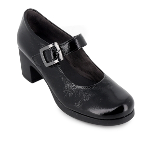 Zapato correa charol hebilla original y tacon medio mujer negro 2