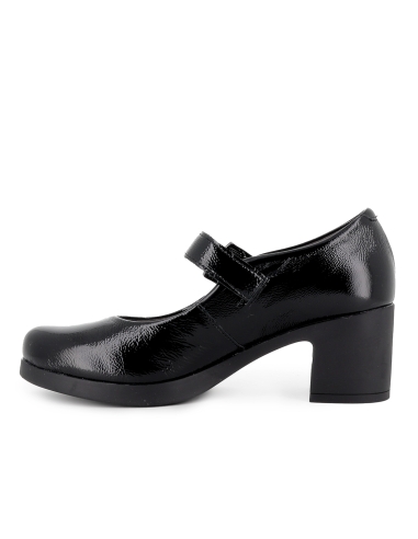 Zapato correa charol hebilla original y tacon medio mujer negro