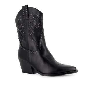 Bota tejana diseño tachas tacon cubano mujer negro 2