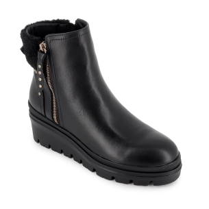 Bota piel lisa cremallera horma redonda cuña mujer negra 2