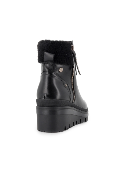 Bota piel lisa cremallera horma redonda cuña mujer negra