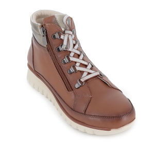 Botin piel collarin acolchado cordones y cremallera mujer cuero 2