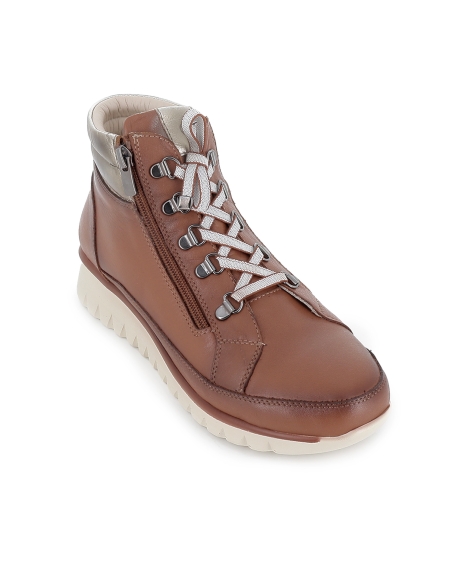 Botin piel collarin acolchado cordones y cremallera mujer cuero