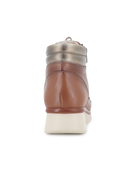 Botin piel collarin acolchado cordones y cremallera mujer cuero