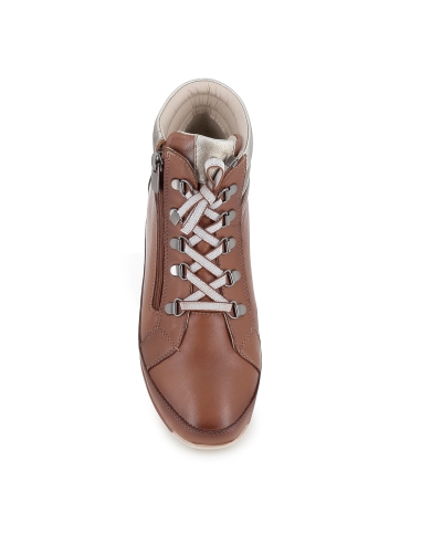 Botin piel collarin acolchado cordones y cremallera mujer cuero
