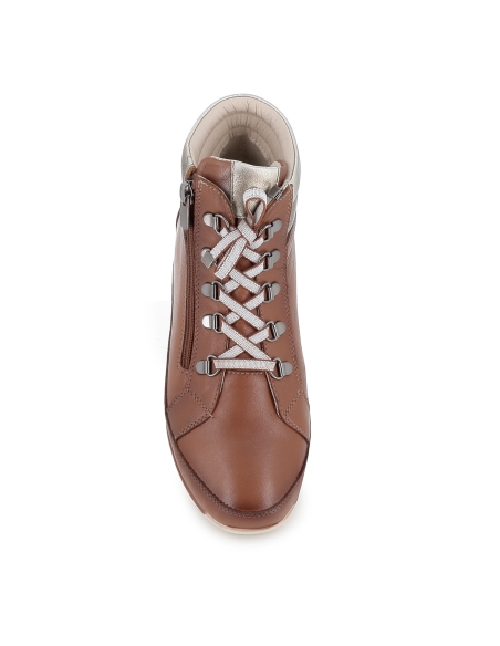 Botin piel collarin acolchado cordones y cremallera mujer cuero