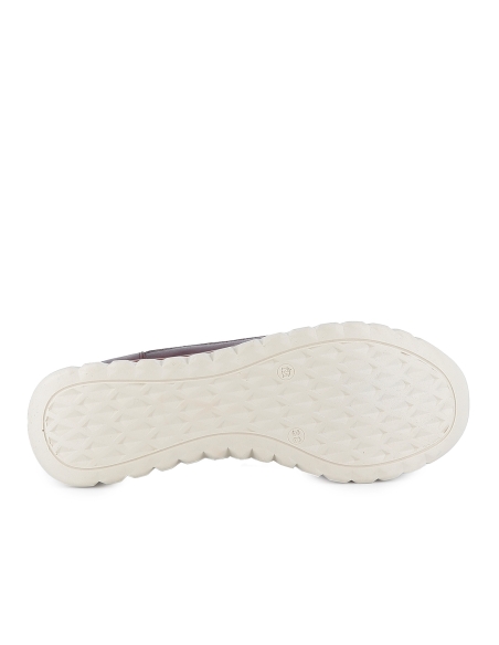 Botin piel collarin acolchado cordones y cremallera mujer burdeos