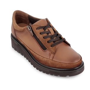 Zapato piel cordon y cremallera cuña flexible mujer cuero 2