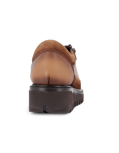 Zapato piel cordon y cremallera cuña flexible mujer cuero