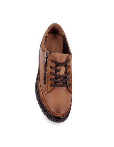 Zapato piel cordon y cremallera cuña flexible mujer cuero