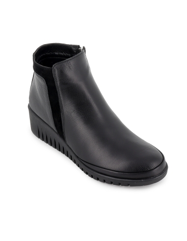 Zapato abotinado piel blanda cremallera con plantilla mujer negro