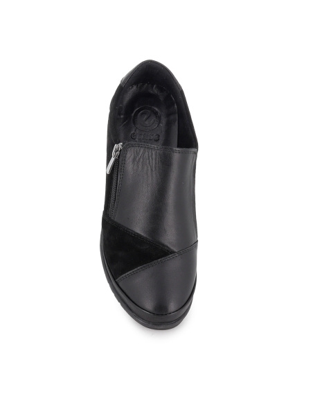 Botin piel y serraje cremallera comodo cuña mujer negro