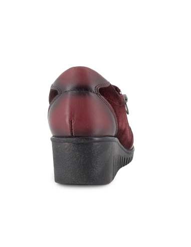 Botin piel y serraje cremallera comodo cuña mujer rojo