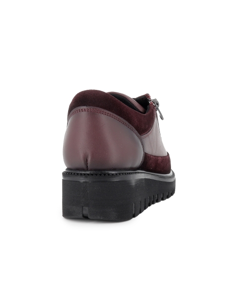 Zapato piel cordon y cremallera cuña flexible mujer rojo