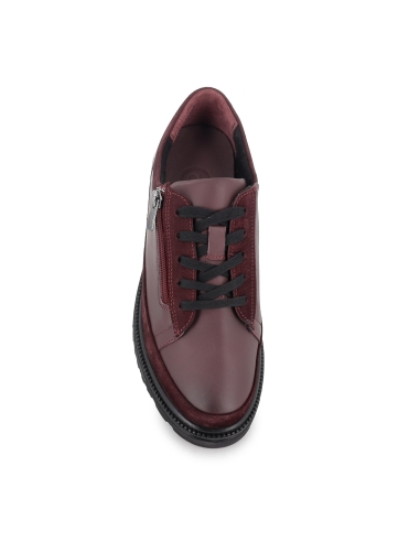 Zapato piel cordon y cremallera cuña flexible mujer rojo