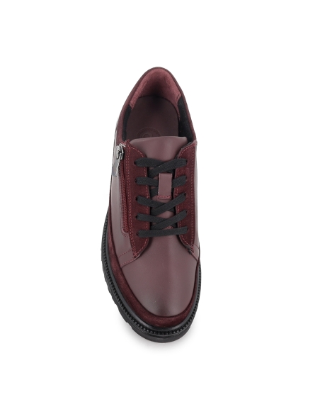 Zapato piel cordon y cremallera cuña flexible mujer rojo