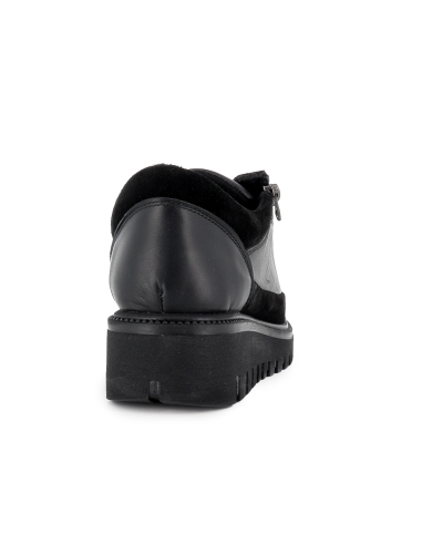 Zapato piel cordon y cremallera cuña flexible mujer negro