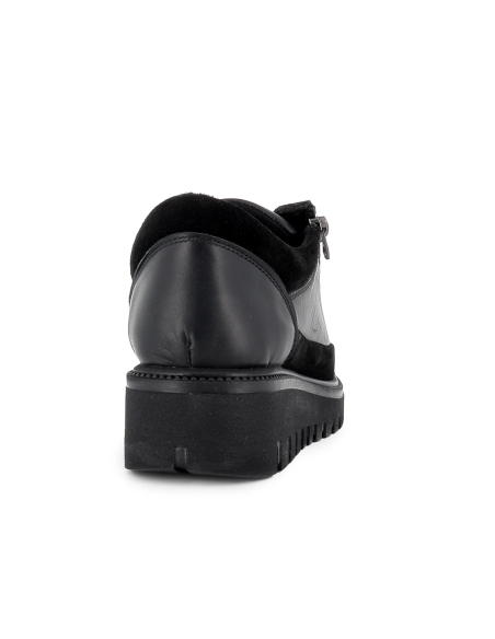 Zapato piel cordon y cremallera cuña flexible mujer negro