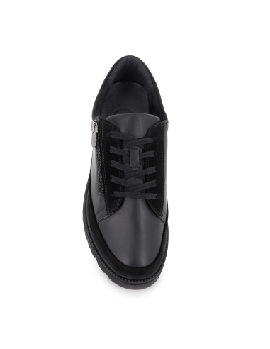 Zapato piel cordon y cremallera cuña flexible mujer negro