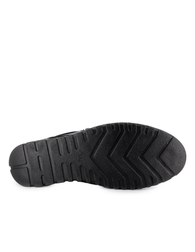 Zapato piel cordon y cremallera cuña flexible mujer negro