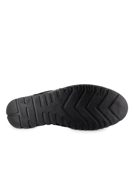 Zapato piel cordon y cremallera cuña flexible mujer negro