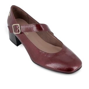 Zapato correa piel charol plantilla acolchada mujer burdeos 2
