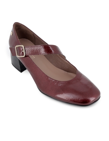 Zapato correa piel charol plantilla acolchada mujer burdeos