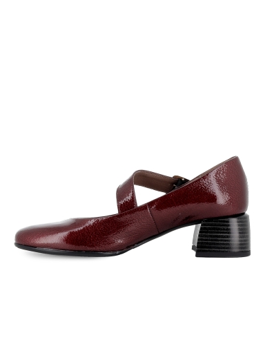 Zapato correa piel charol plantilla acolchada mujer burdeos