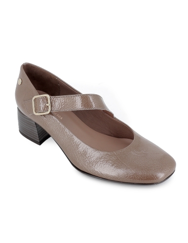 Zapato correa piel charol plantilla acolchada mujer gris