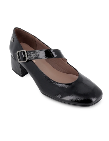 Zapato correa piel charol plantilla acolchada mujer negro
