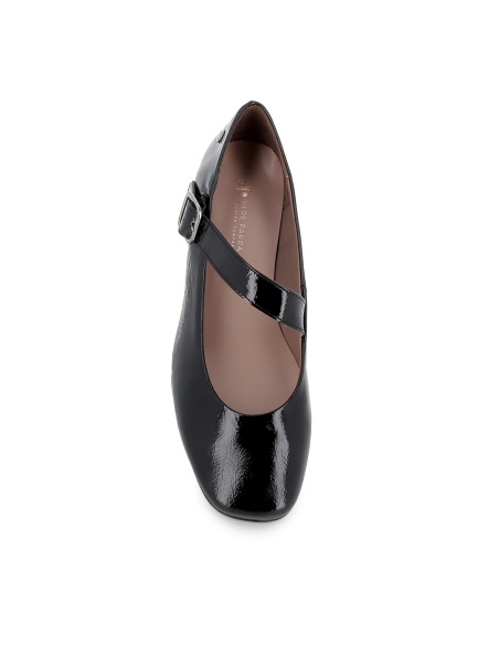 Zapato correa piel charol plantilla acolchada mujer negro