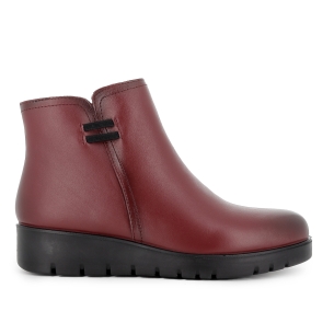 Botin piel con abertura y cremallera cuña blanda mujer burdeos
