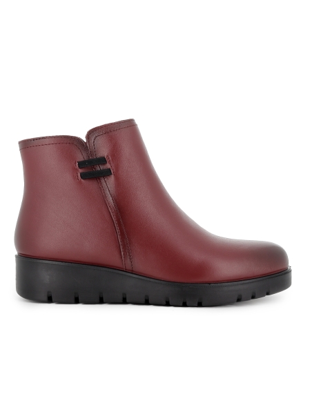 Botin piel con abertura y cremallera cuña blanda mujer burdeos