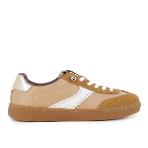 Deportivo piel y serraje cordon suela plana caramelo mujer beige