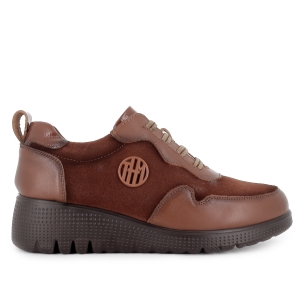 Zapato elasticos piel charol y serraje cuña mujer cuero