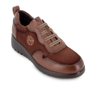 Zapato elasticos piel charol y serraje cuña mujer cuero 2