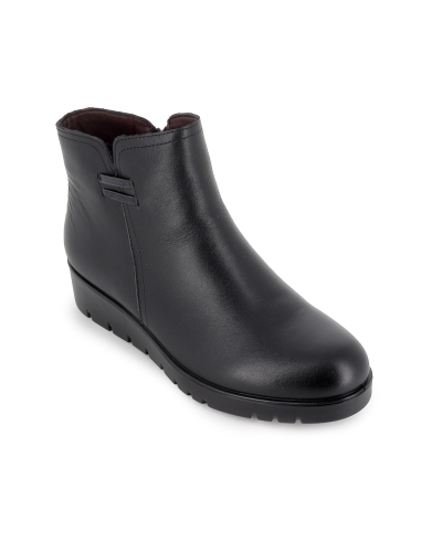 Botin piel con abertura y cremallera cuña blanda mujer negro