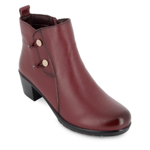 Botin piel tachuelas y plantilla acolchada tacon mujer burdeos 2