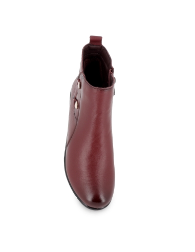Botin piel tachuelas y plantilla acolchada tacon mujer burdeos