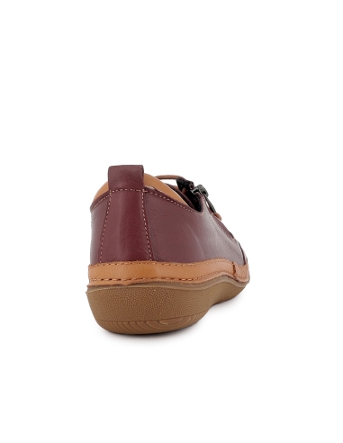 Zapato piel flexible cordon y cremallera plano mujer burdeos