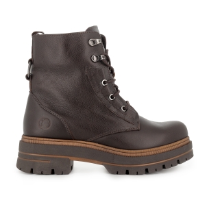 Bota militar piel cordones y cremallera suela track mujer marron