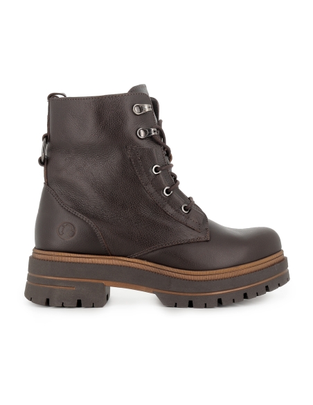 Bota militar piel cordones y cremallera suela track mujer marron