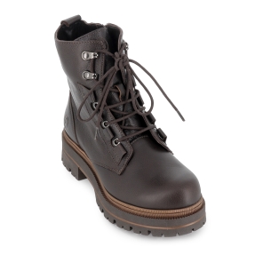 Bota militar piel cordones y cremallera suela track mujer marron 2